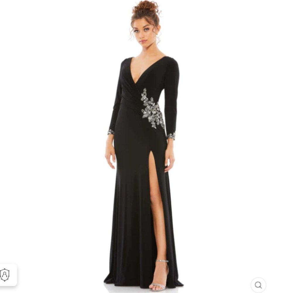 Mac Duggal Black Maxi Dress with Silver Accents